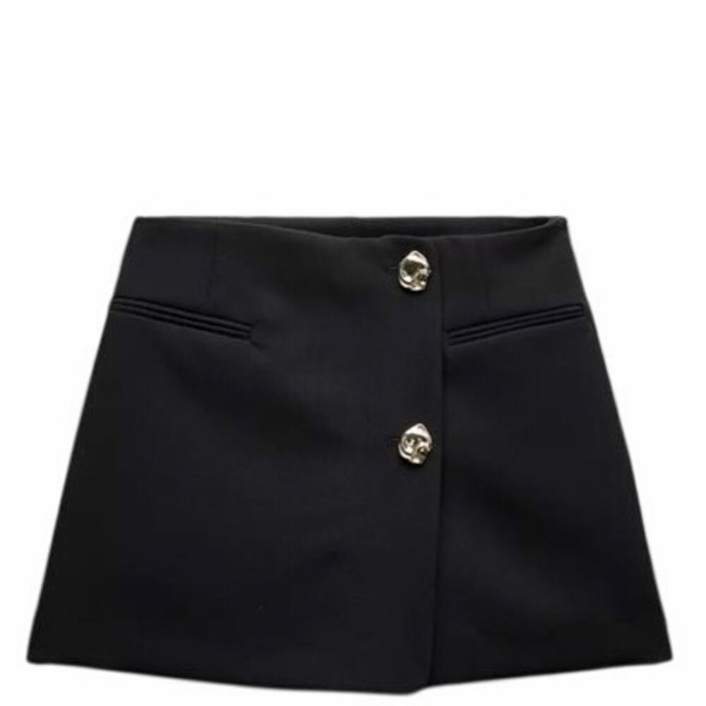 ZARA Black High Waisted Sailor Skort Gold Button Mini Shorts NWT S 4-6